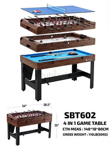 4-in-1 Multi Game Table for Billiards, Foosball, Table Tennis, and Air Hockey