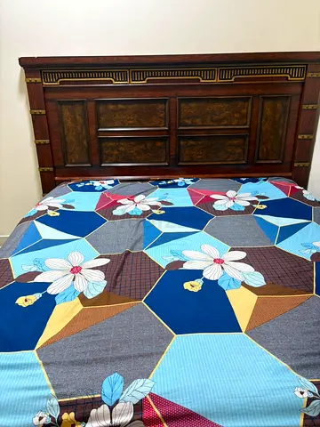 Solid Wood King Bed with Decorative Headboard