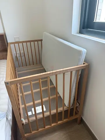Solid Wood Baby Crib with Mattress - Light Oak Finish