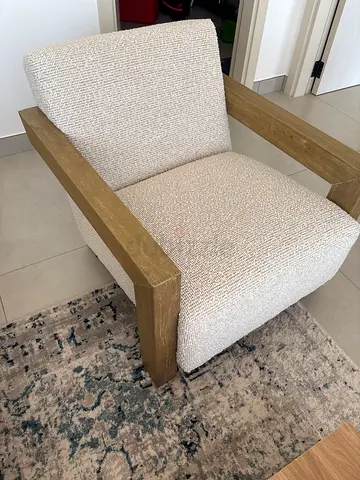 Modern Armchair with Wood Frame and Textured Fabric