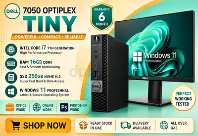 DELL 7050 OPTIPLEX TINY (FULLSET) RAM 16GB DDR4 SSD DRIVE 256GB NVME M2 INTEL CORE I7 7TH GENERATION
