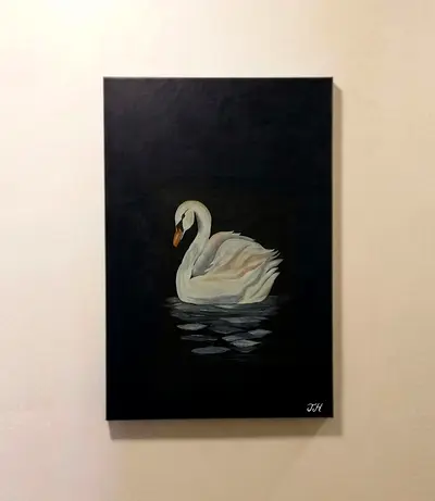 Original Swan Painting on Canvas - Signed