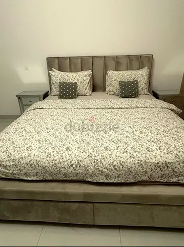 King Size Upholstered Bed with Storage - Light Grey. Mattress included.