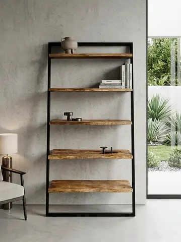 Marina home wooden 5-Tier Wood and Metal Bookcase / Display Shelf