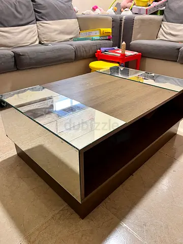 Modern Wooden Coffee Table with Mirrored Accents