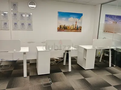 Set of 3 White Office Workstations with Storage and Dividers - Good Condition