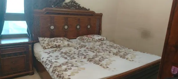 Solid Wood Double Bed with Matching Nightstand - Classic Carved Design