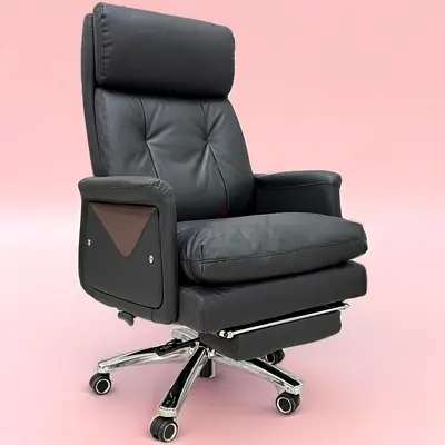 Black Leather Recliner Office Chair with Footrest and Wheels