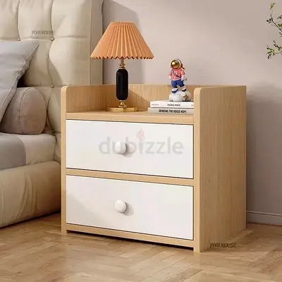 Compact 2-Drawer Wooden Nightstand - Light Oak  White