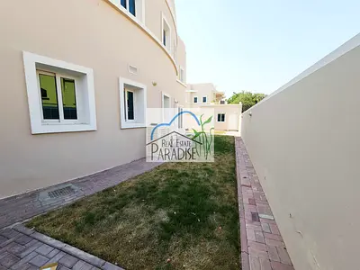 away from fly zone semi independent 4 bedrooms all master/private garden/maids room/4 parking space/shared swimming pool-gym/tv lounge/rent in mirdif