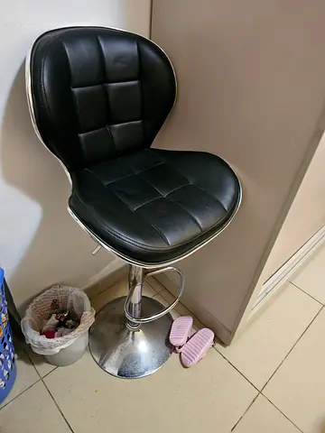 Adjustable Black Leather Bar Stool with Chrome Base