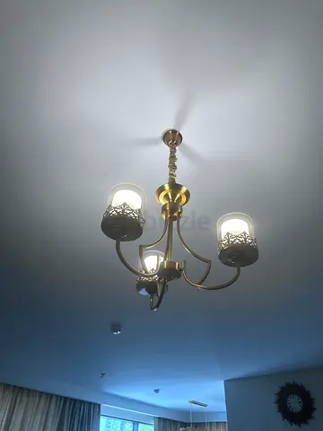 Brass 3-Arm Ceiling Chandelier with Frosted Glass Shades