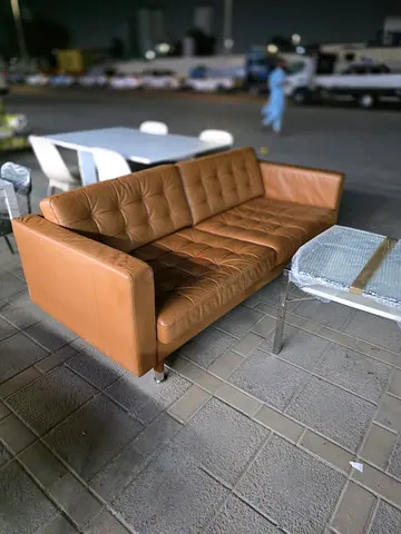 Genuine Leather 3-Seater Sofa in Tan - Good Condition