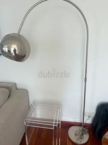 Chrome arc floor lamp with dome shade - good condition