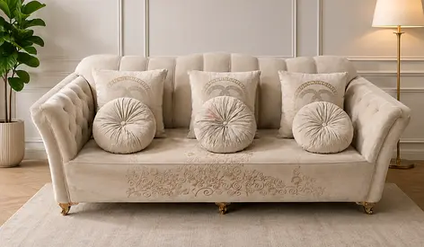 Elegant Cream Sofa with Matching Cushions