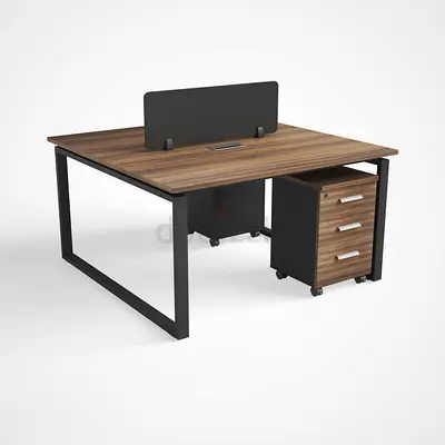 Modern 2-Person Office Workstation with Storage Cabinets