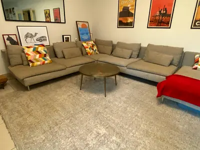 Söderhamn 5-seat L-shaped sofa with chaise longue and open end / beige grey