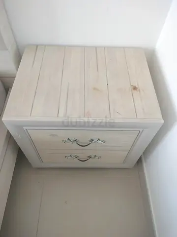 Cream Wooden Nightstand with Two Drawers