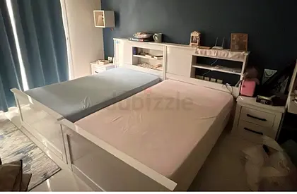 White wooden twin beds with headboard storage — set of 2 with memory foam mattress- to be collectes