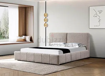 Modern Upholstered King Bed with Padded Headboard - Light Grey