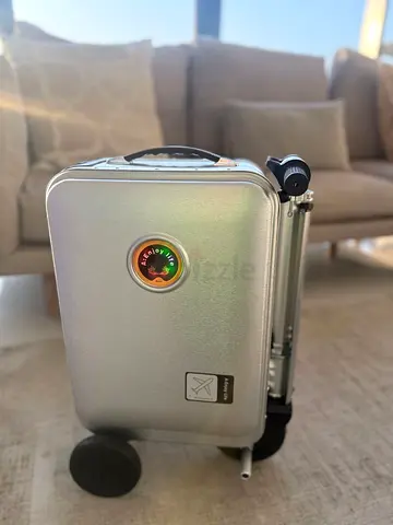 Compact silver carry-on suitcase with spinner wheels