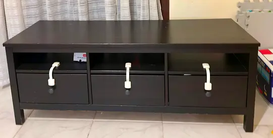 IKEA Hemnes Black TV Unit / Entertainment Cabinet with 3 Drawers - Solid Wood Finish
