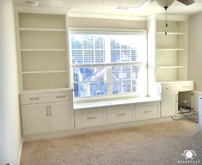 Built-in Window Seat with Shelving and Drawers - White