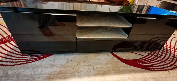 Black Gloss TV Unit with Storage Shelves