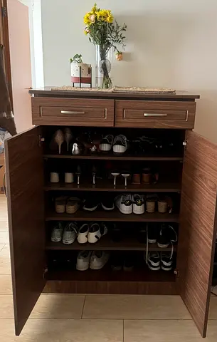 Solid Wood Shoe Cabinet with 2 Drawers – Excellent Condition