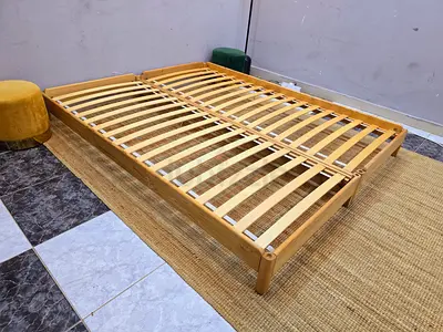 Sturdy Wooden Bed Base with Slats