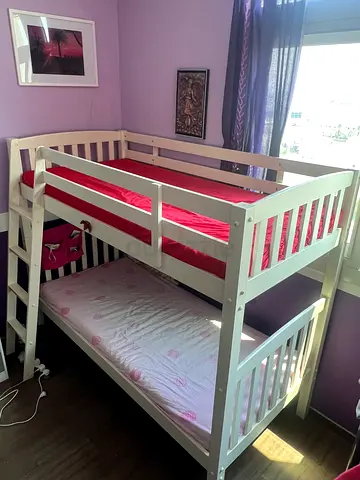 White Wooden Bunk Bed - Sturdy Twin for 2 kids