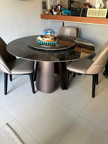 Round Marble Dining Table with Lazy Susan and 3 Chairs, custom made.