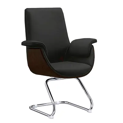 Modern Black Executive Office Chair with Wood and Chrome Accents