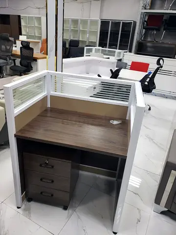 Office Reception Counter / Front Desk Partition - Dark Wood Finish