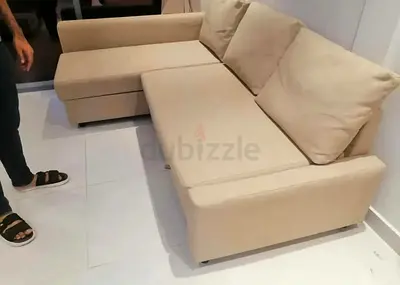 Beige Convertible L-Shaped Sofa Bed with Storage