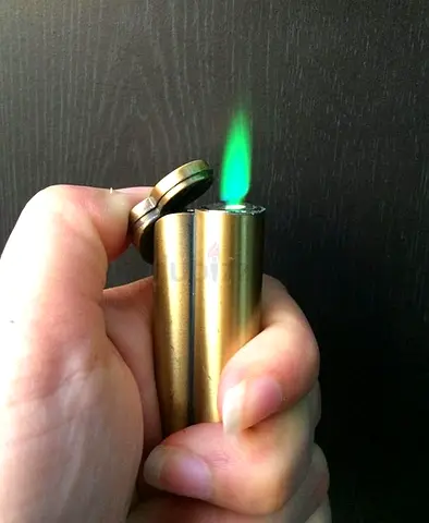 Brass Pocket Refillable Butane Torch Lighter - Green Flame