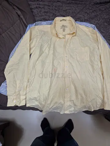 Light Yellow Mens Long Sleeve Button-Up Shirt - Casual