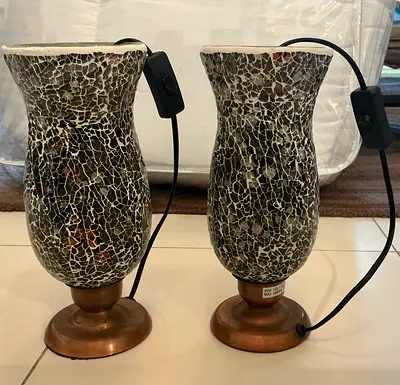 Lamps, blue crystals and flowers