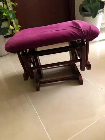 Wooden Glider Footstool/Ottoman with Purple Cushion - Good Condition