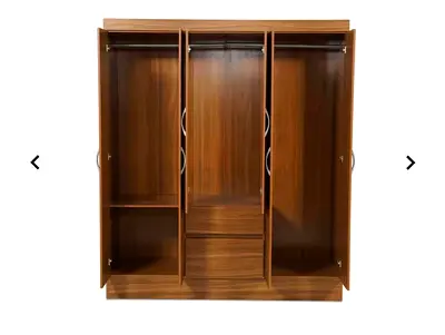 6-Door Wooden Wardrobe with Drawers - 174cm Height, Walnut Finish