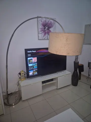 Large Arc Floor Lamp with Beige Drum Shade - Good Condition
