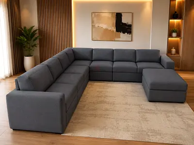 Modern U-Shaped Sectional Sofa with Ottoman