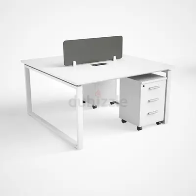 Modern 2-Person Office Workstation with Storage Cabinets