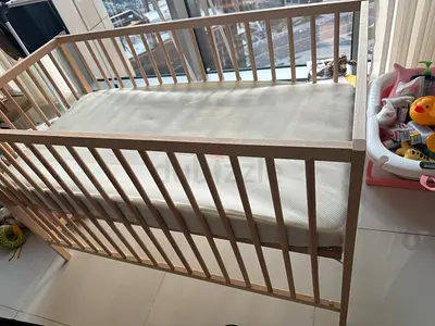 Solid IKEA Wooden Baby Crib with premium Mattress - Light Beech Finish