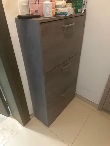 Slim 3-Drawer Shoe Cabinet in Grey Wood Finish - Good Condition