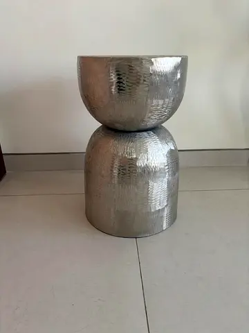 Hand-hammered Silver Accent Side Table / Decorative Stool