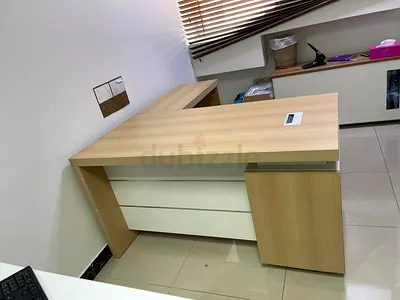Modern L-Shaped Office Desk with Wood Finish