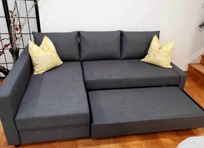 Grey L-Shaped Sofa Bed with Pull-Out Extension