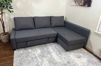 Grey L-Shaped Sectional Sofa Bed with Storage