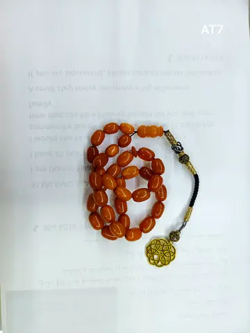 Old German Amber Misbah - decorative tassel - 33 beads - 29g - 70y old
